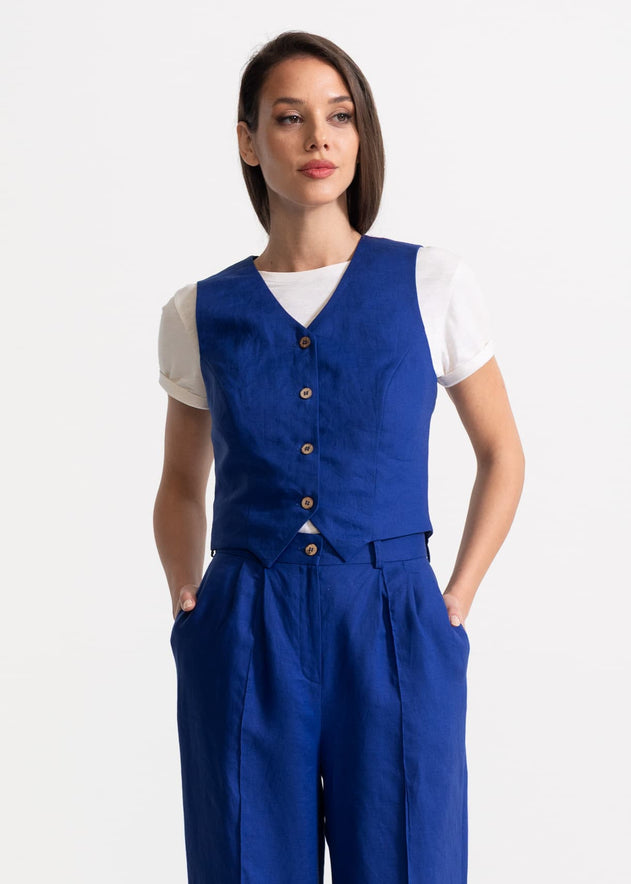 Women's Figa Linen Waistcoat Royal Blue
