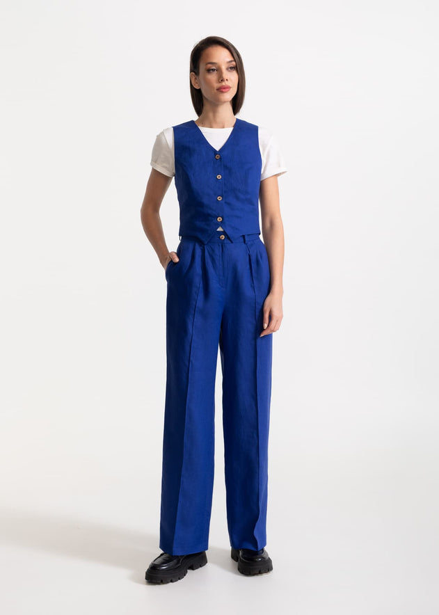 Women's Figa Linen Trousers Royal Blue