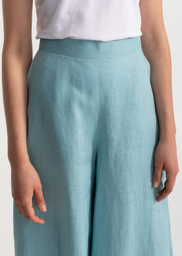 Women's Palazzo Linen Pants Aqua
