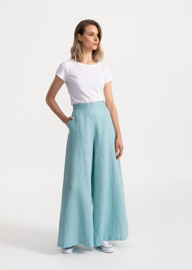 Women's Palazzo Linen Pants Aqua