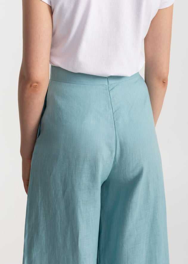 Women's Palazzo Linen Pants Aqua