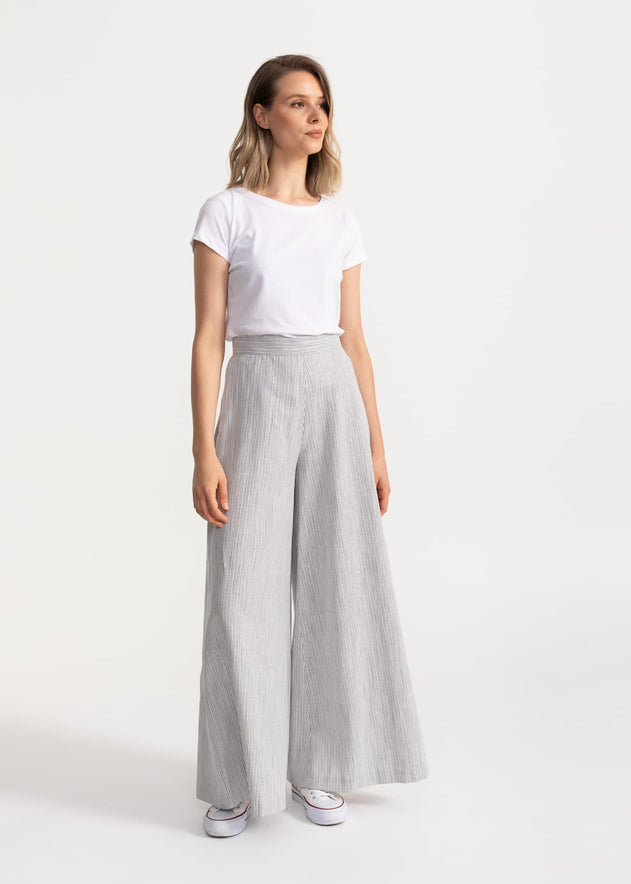 Women's Palazzo Cotton Pants Grey Stripes