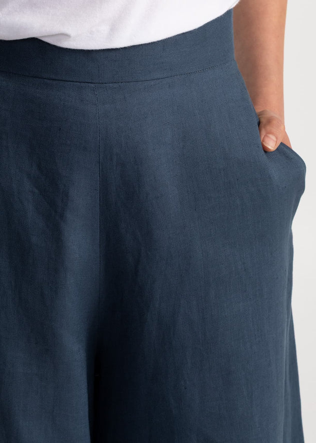 Women's Palazzo Linen Pants Nocturne Blue