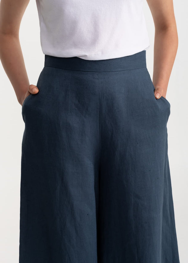 Women's Palazzo Linen Pants Nocturne Blue