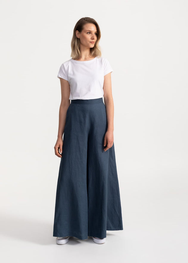 Women's Palazzo Linen Pants Nocturne Blue