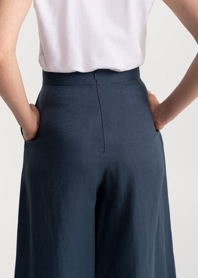 Women's Palazzo Linen Pants Nocturne Blue
