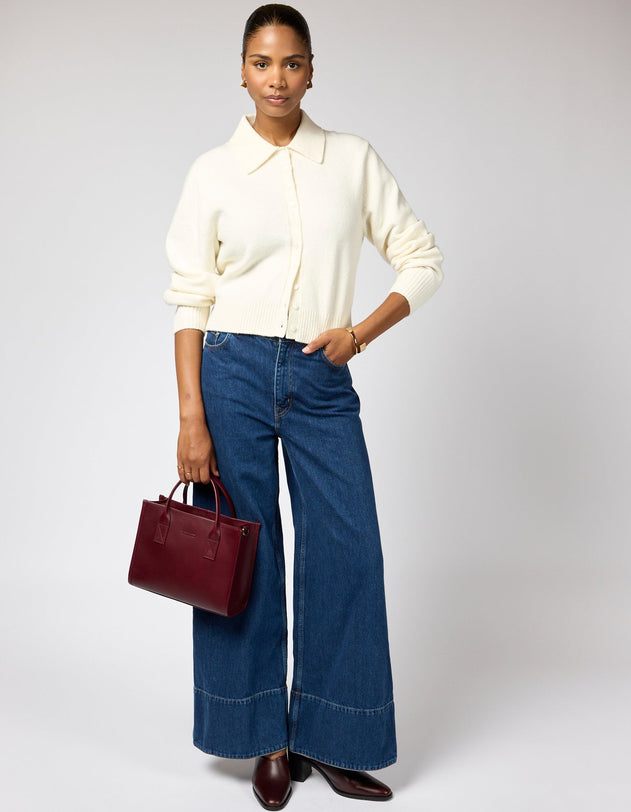 Jackie Midi Bag with Leather Strap Classic Leather Dark Cherry