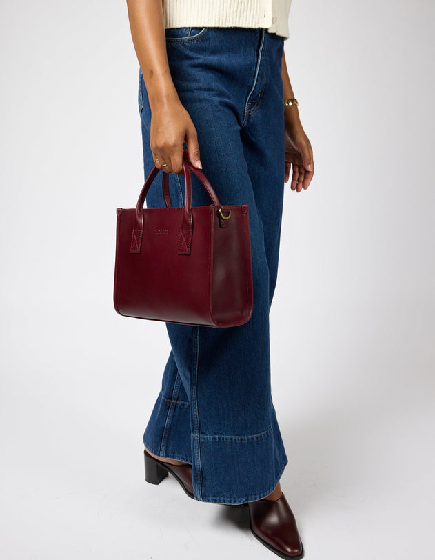 Jackie Midi Bag with Webbing Strap Classic Leather Dark Cherry
