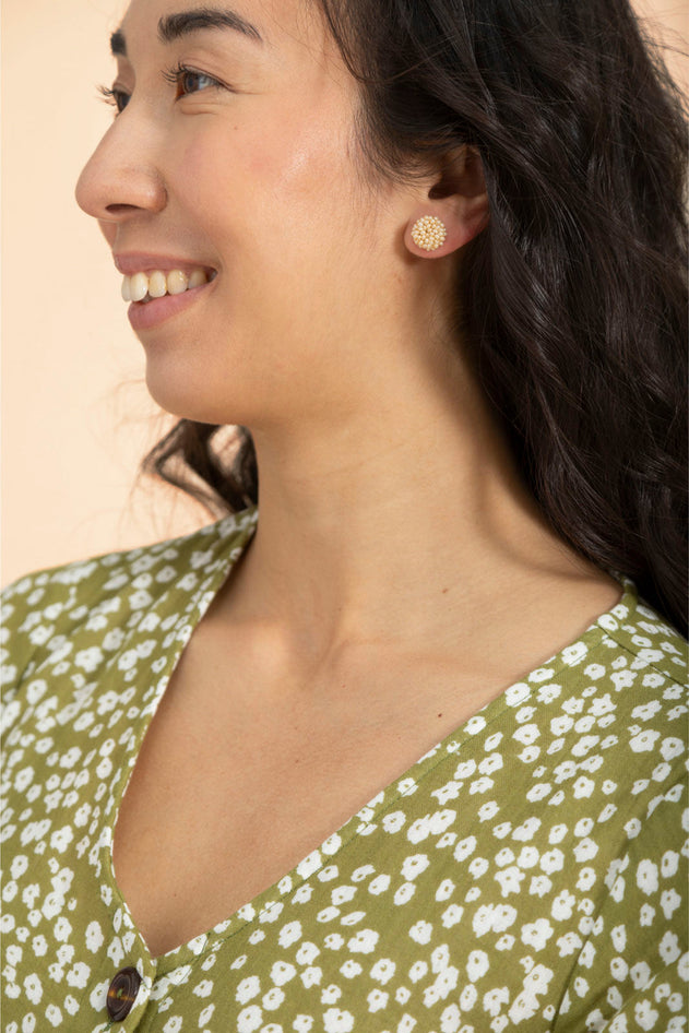 Ruffle Button Dress Flora Olive