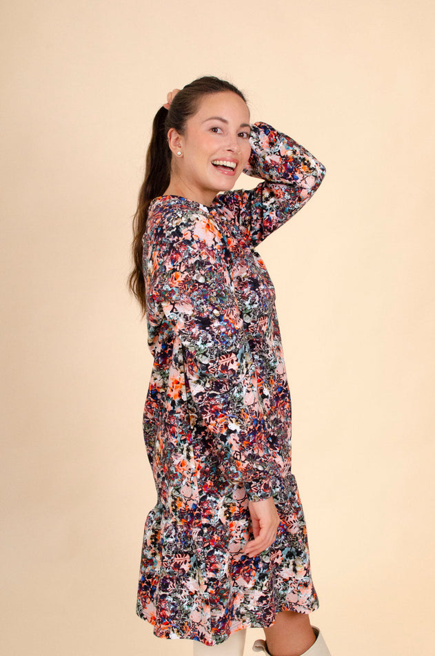 Ruche sweatshirt jurk bloeiende bos