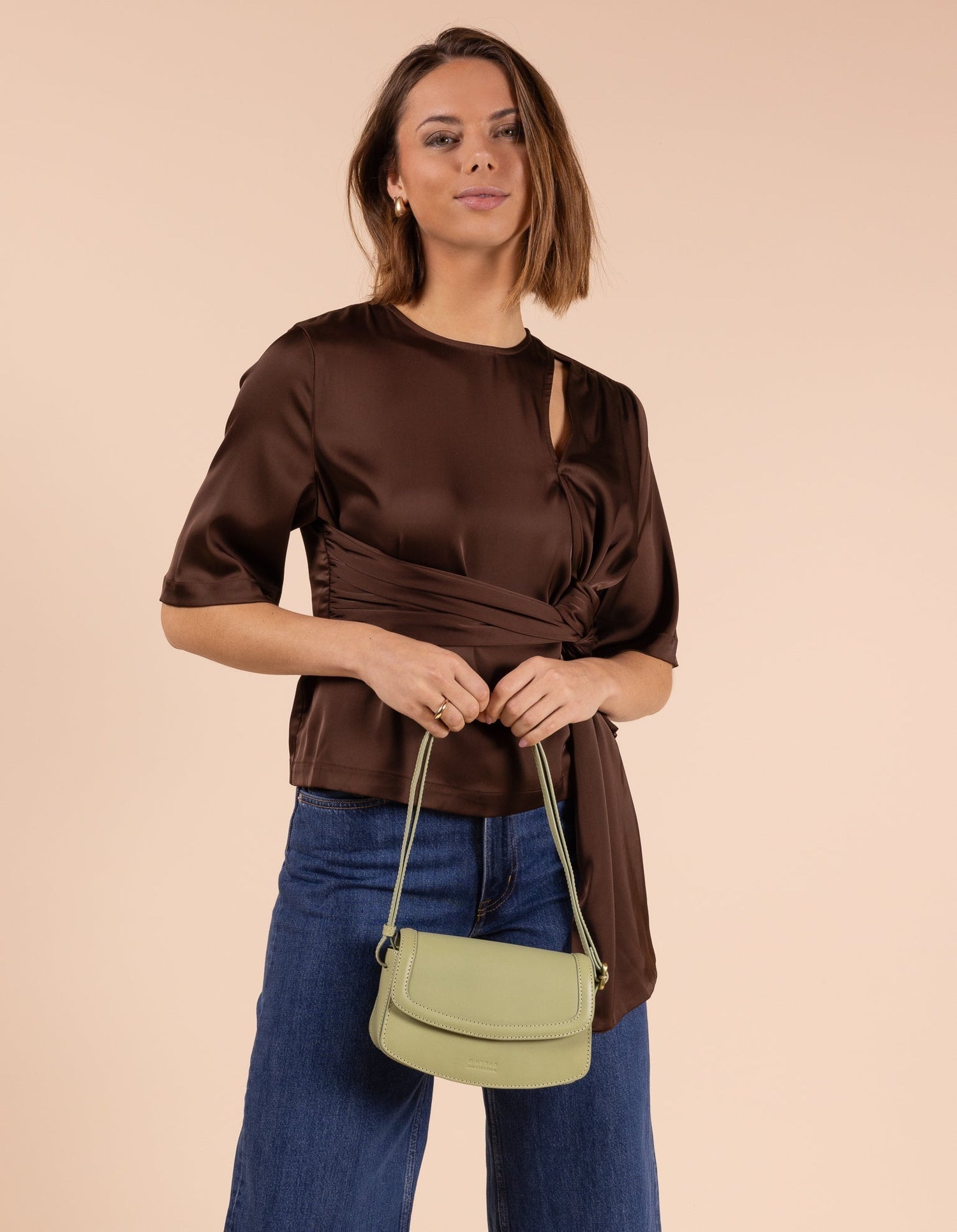Kendalini Classic Leather Bag Tea Green