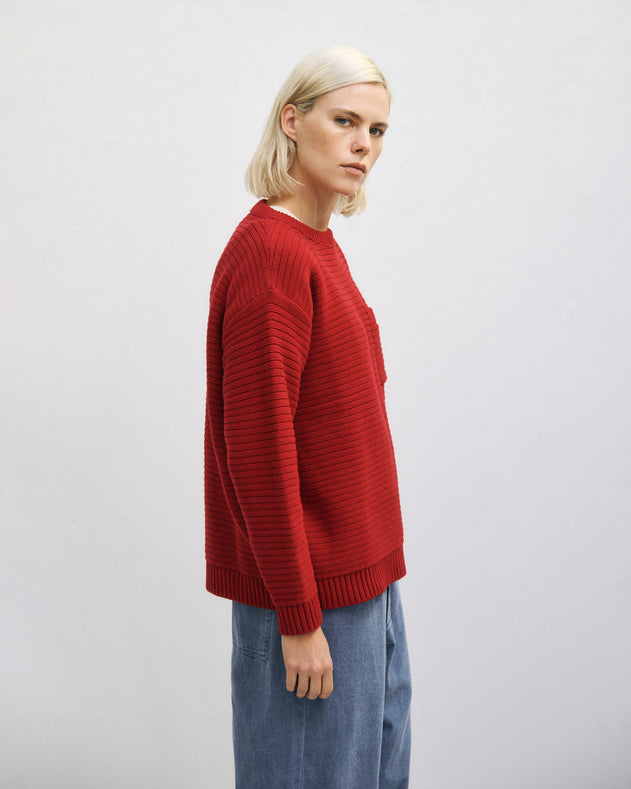 Loose Knit Sweatshirt Organic Cotton Washed Burgundy