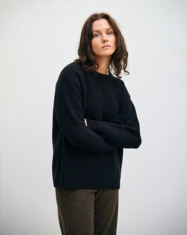 Loose Knit Sweatshirt Organic Cotton True Black