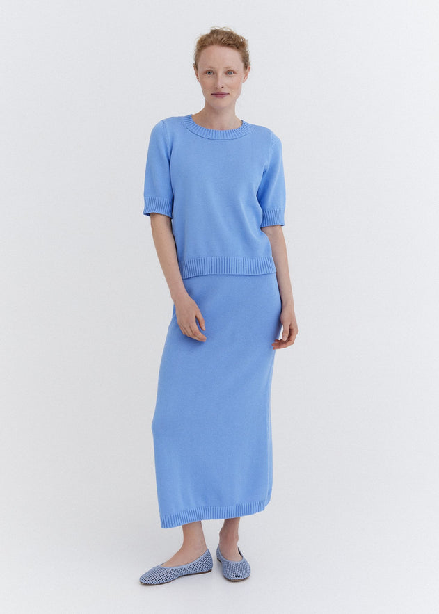 Knitted Cotton Top and Skirt Set Sky
