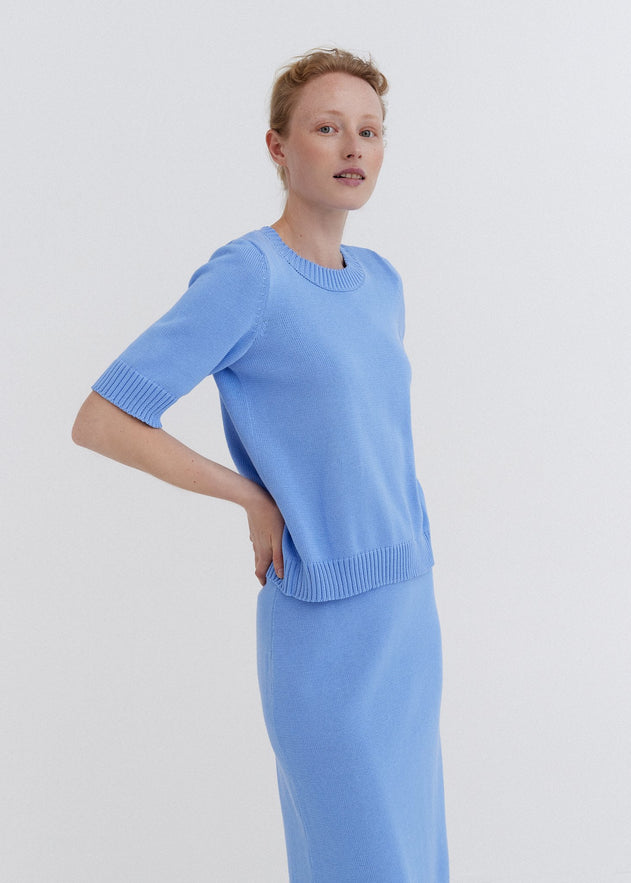 Knitted Cotton Top and Skirt Set Sky