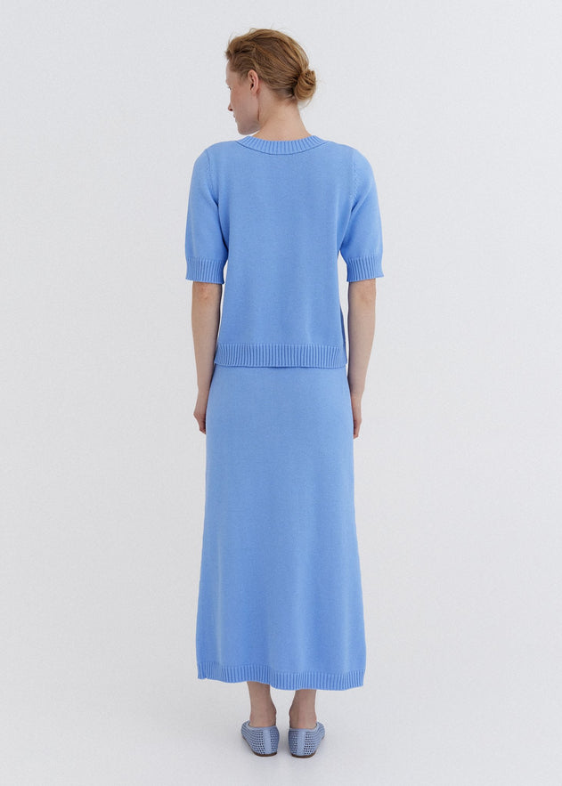 Knitted Cotton Midi Skirt Sky