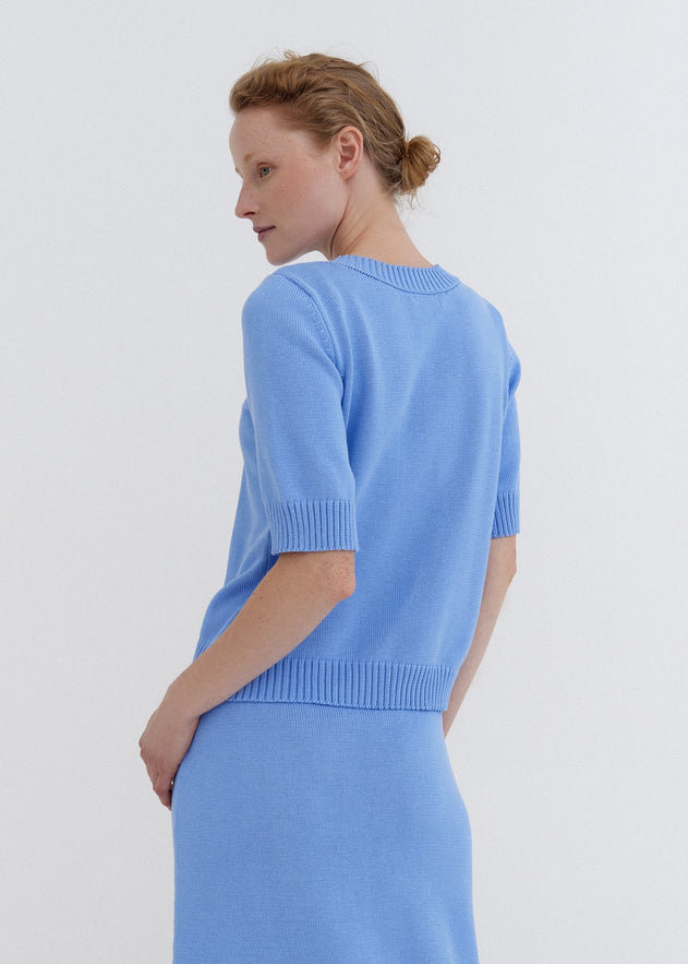 Knitted Cotton Top and Skirt Set Sky