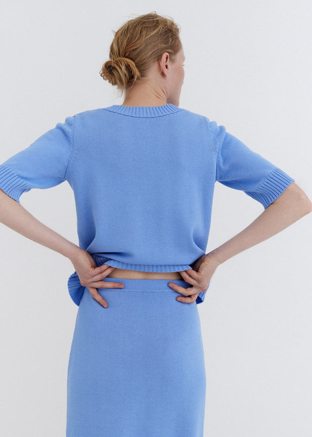 Knitted Cotton Midi Skirt Sky