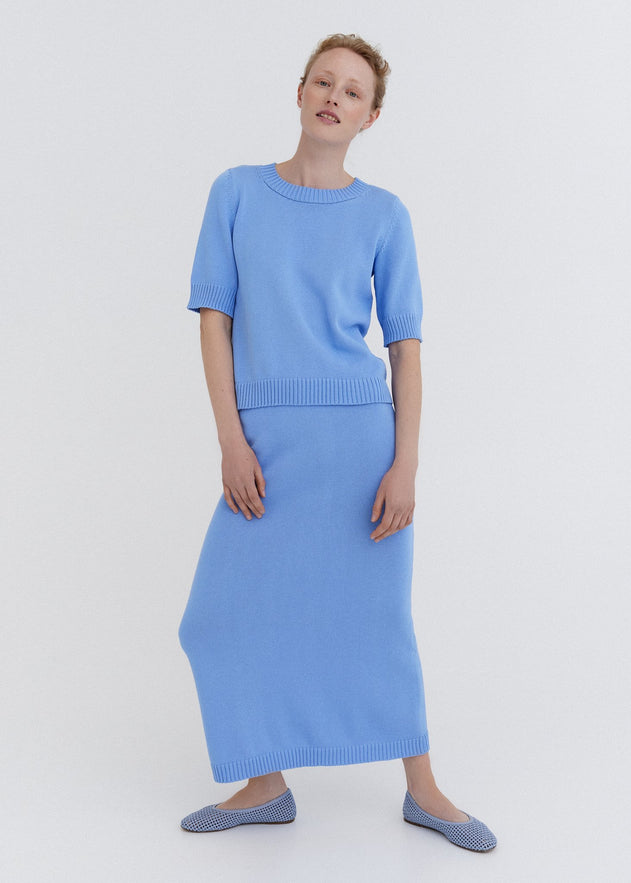 Knitted Cotton Top and Skirt Set Sky