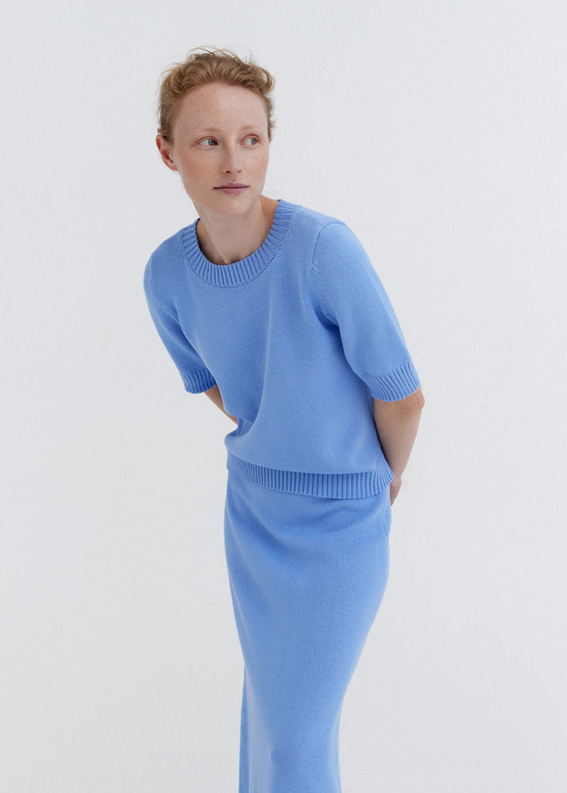 Knitted Cotton Top and Skirt Set Sky