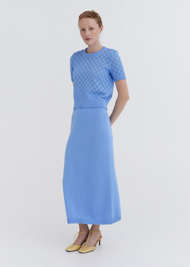 Knitted Cotton Midi Skirt Sky