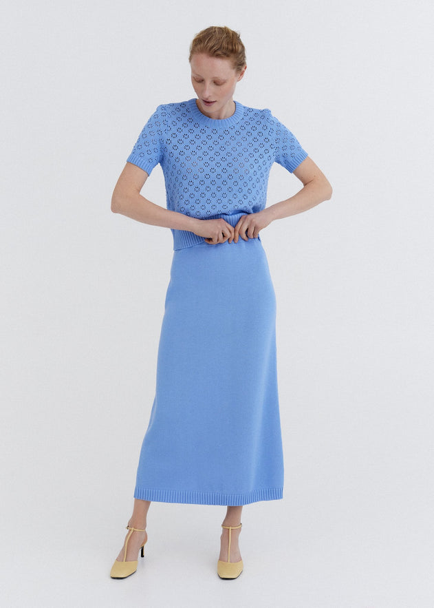 Knitted Cotton Midi Skirt Sky