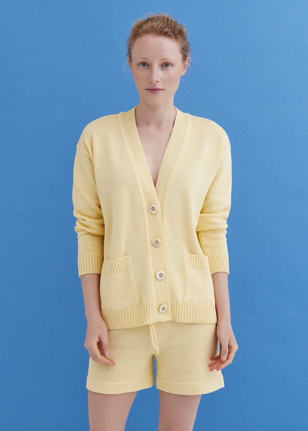 Knitted Cotton Cardigan and Shorts Set Sun