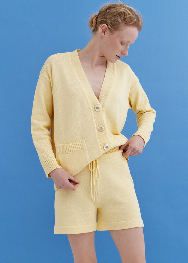 Knitted Cotton Cardigan and Shorts Set Sun
