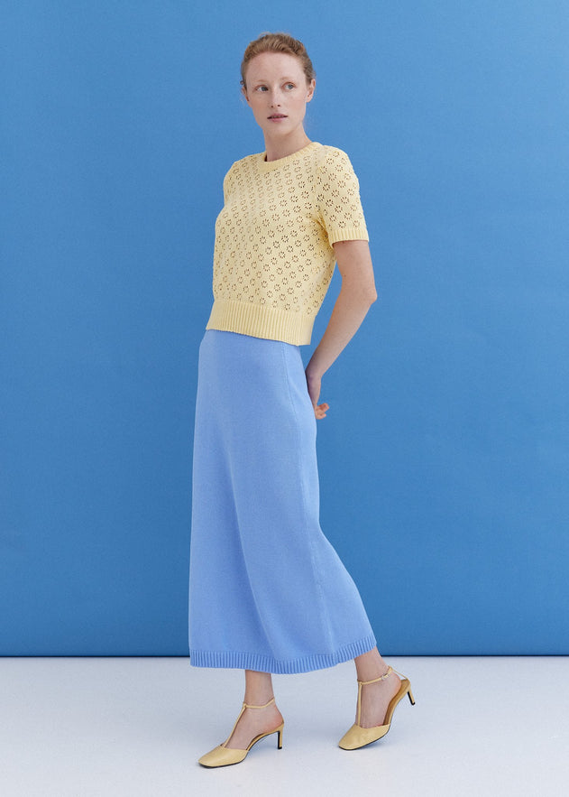 Knitted Cotton Midi Skirt Sky