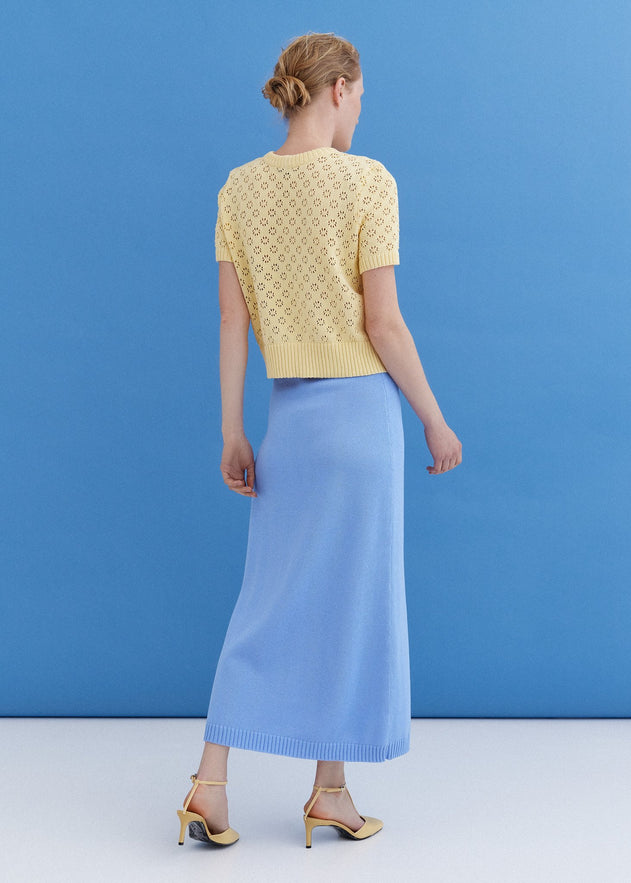 Knitted Cotton Midi Skirt Sky