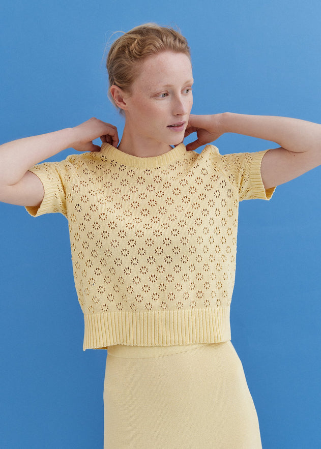 Knitted Cotton Lace Top and Skirt Set Sun