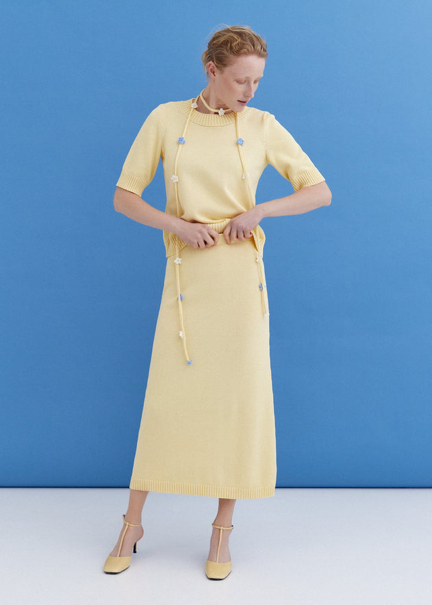 Knitted Cotton Top and Skirt Set Sun