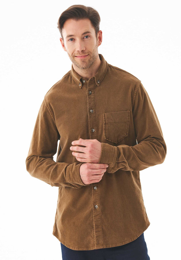 Men's Corduroy Button-Up Shirt Camel
