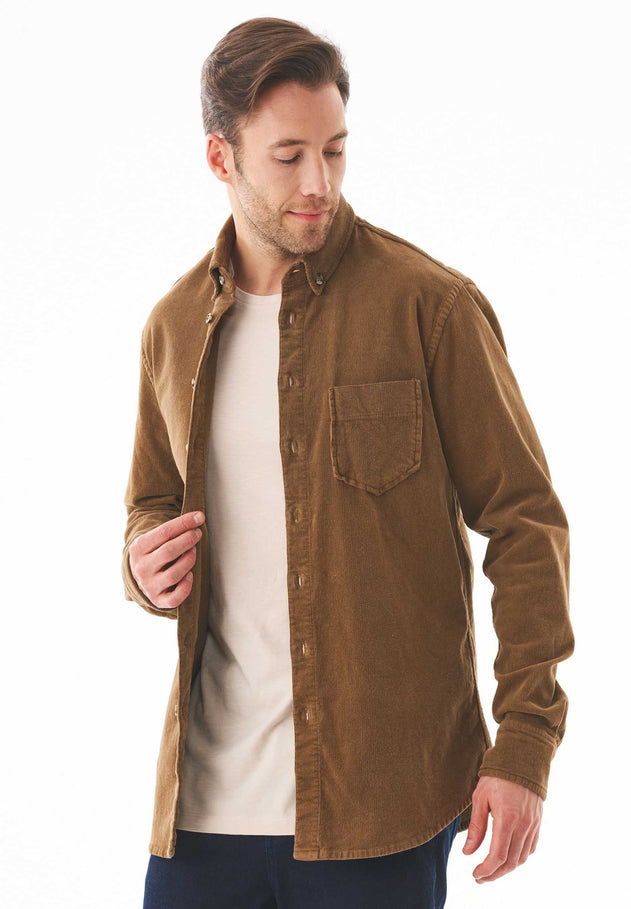 Men's Corduroy Button-Up Shirt Camel