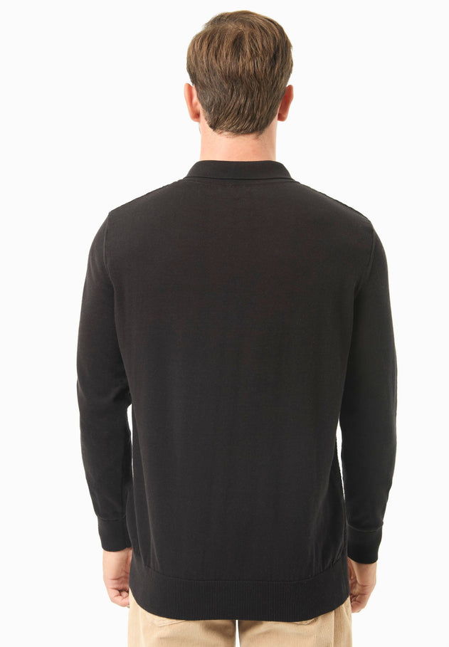 Men's Textured Knit Polo Collar Sweater Black