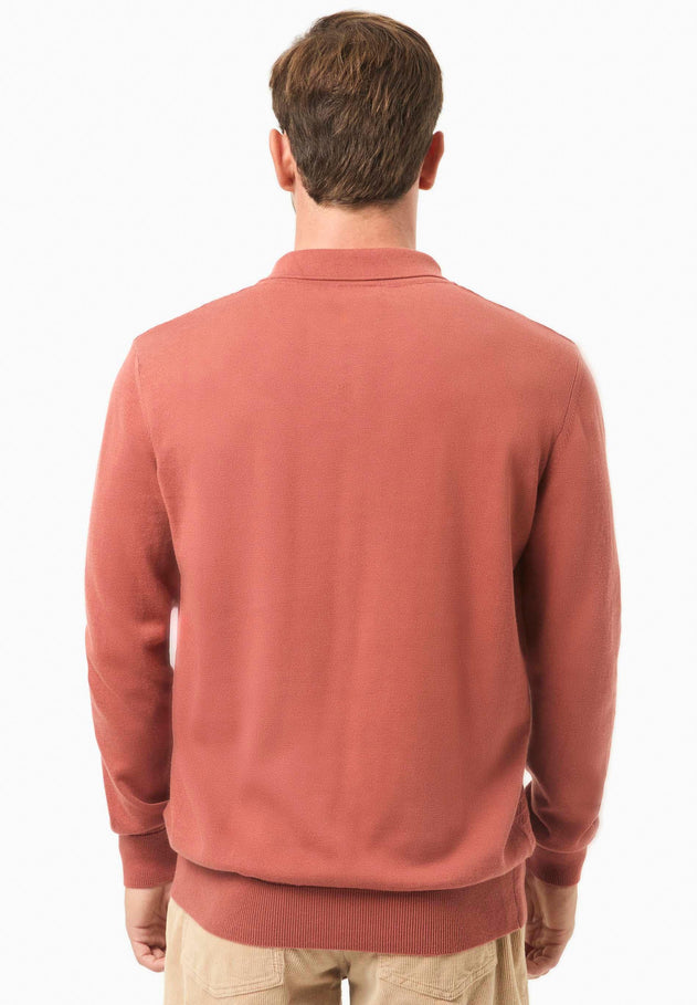 Men's Textured Knit Polo Collar Sweater Cinnamon