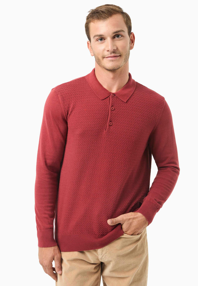 Men's Textured Knit Polo Collar Sweater Merlot