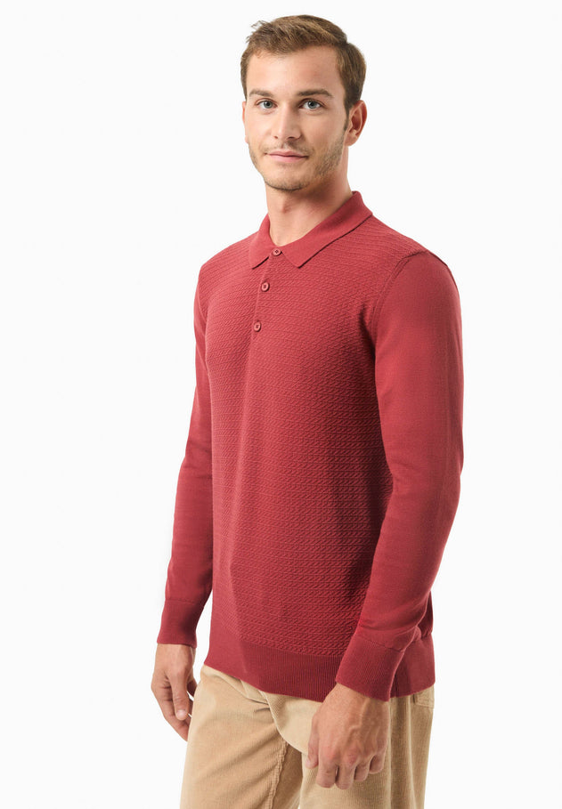 Men's Textured Knit Polo Collar Sweater Merlot