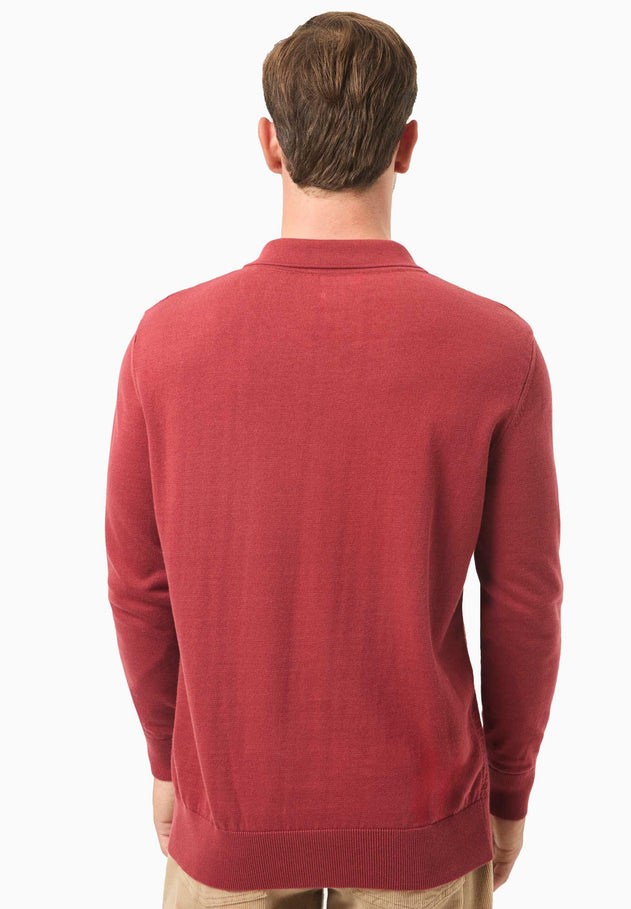Men's Textured Knit Polo Collar Sweater Merlot