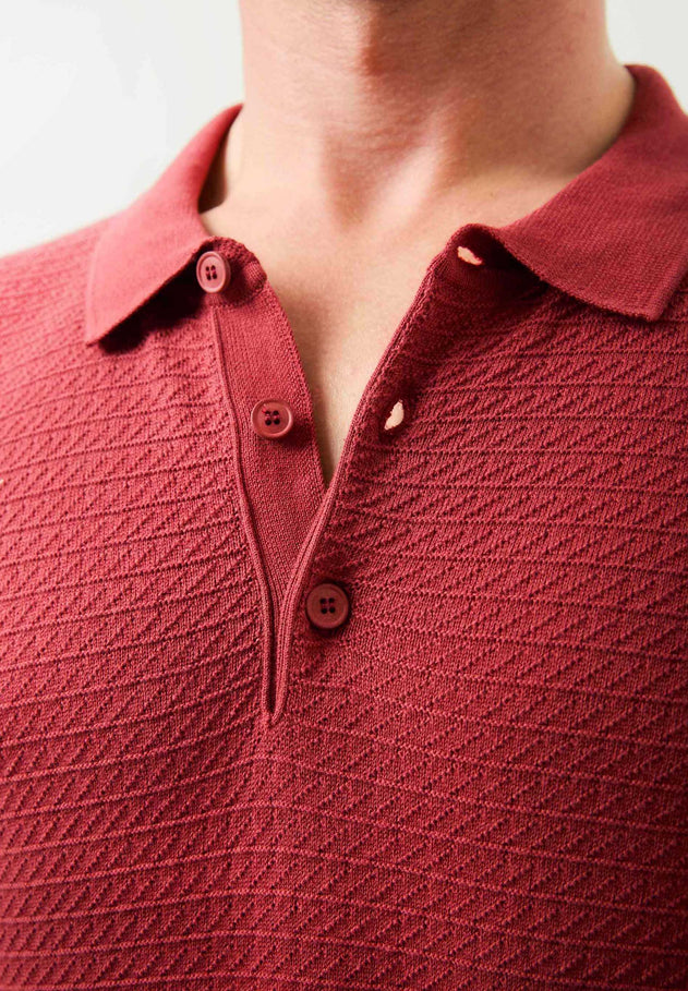 Men's Textured Knit Polo Collar Sweater Merlot