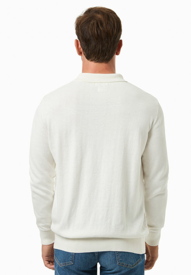 Men's Textured Knit Polo Collar Sweater Off White