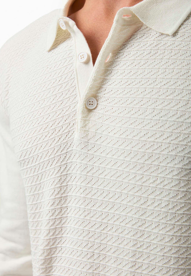 Men's Textured Knit Polo Collar Sweater Off White