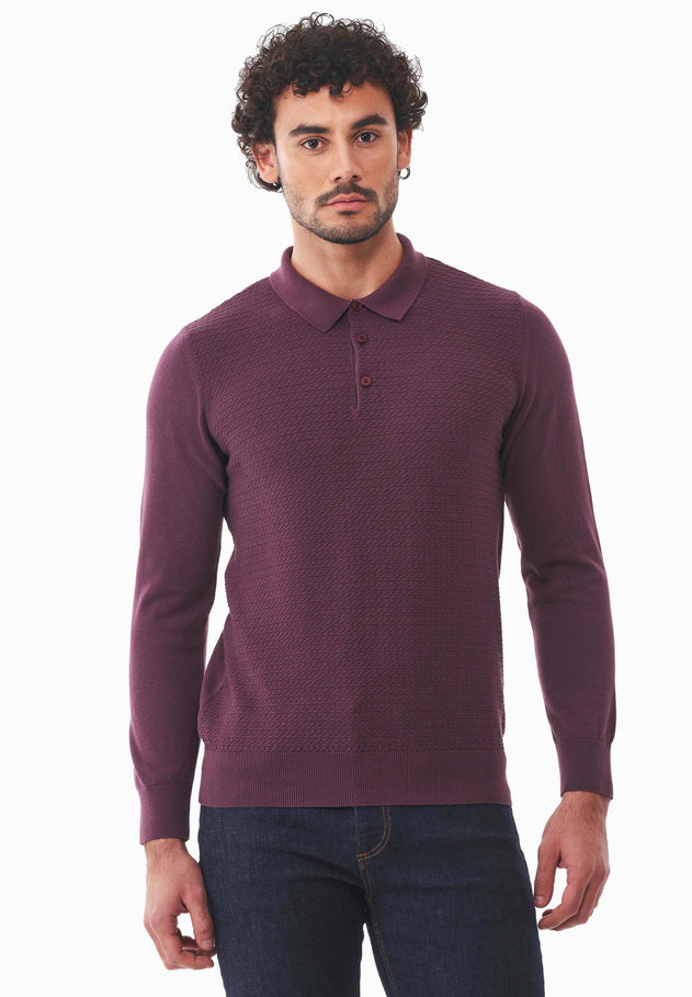 Men's Textured Knit Polo Collar Sweater Dark Fig