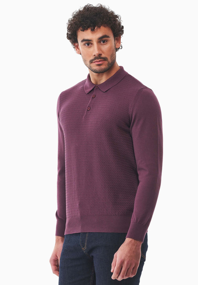 Men's Textured Knit Polo Collar Sweater Dark Fig