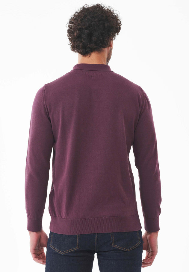 Men's Textured Knit Polo Collar Sweater Dark Fig