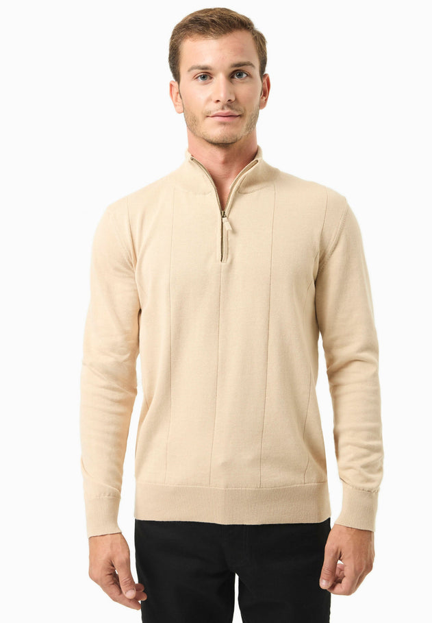 Men's Troyer Zip Sweater Beige