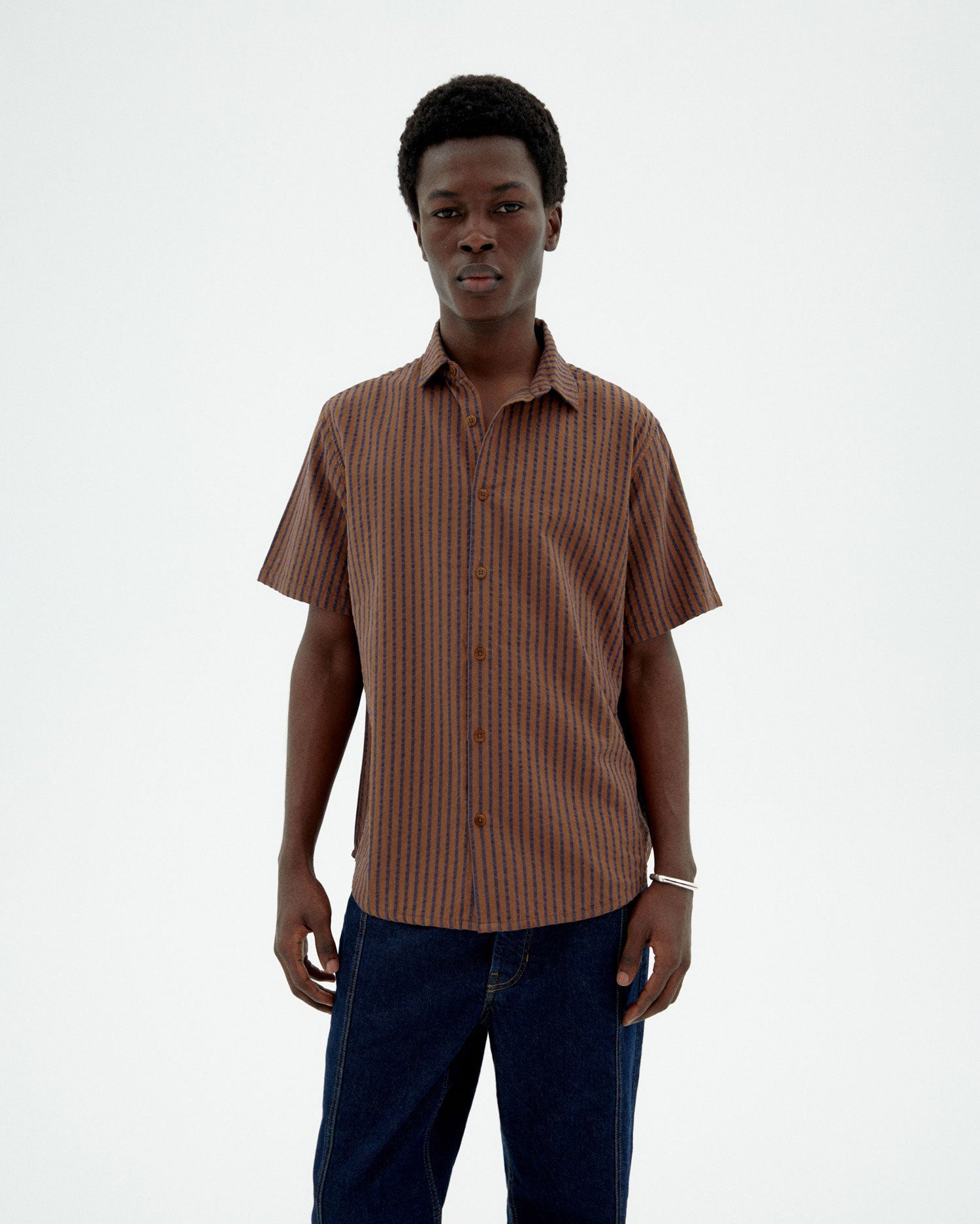 Men's Tom Button-Up Shirt Brown Striped