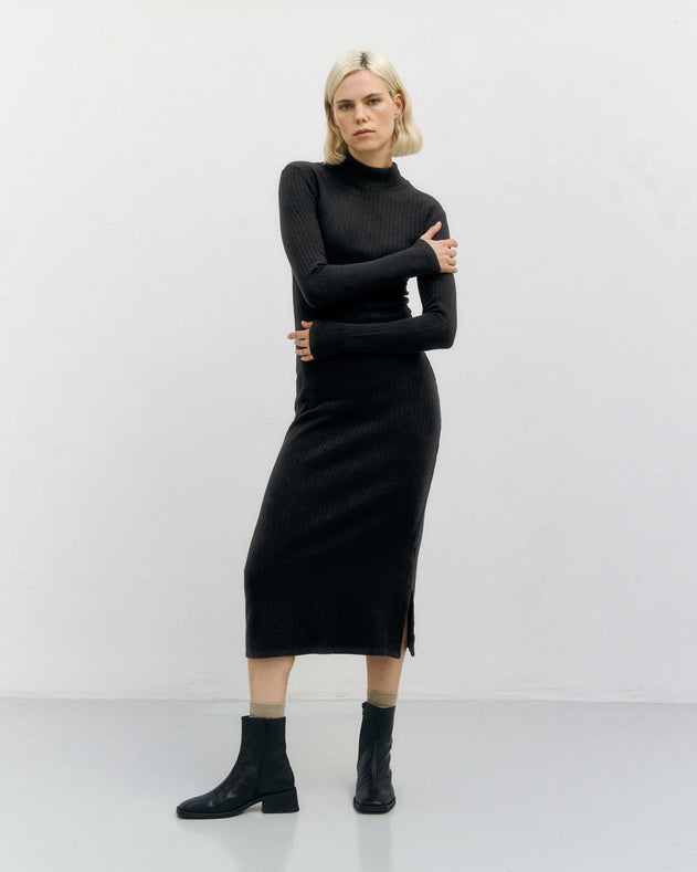 Heavy Ribbed Mockneck Dress Black