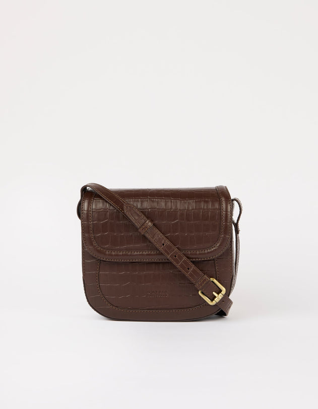 Nina Bag Croco Print Leather Chocolate Brown
