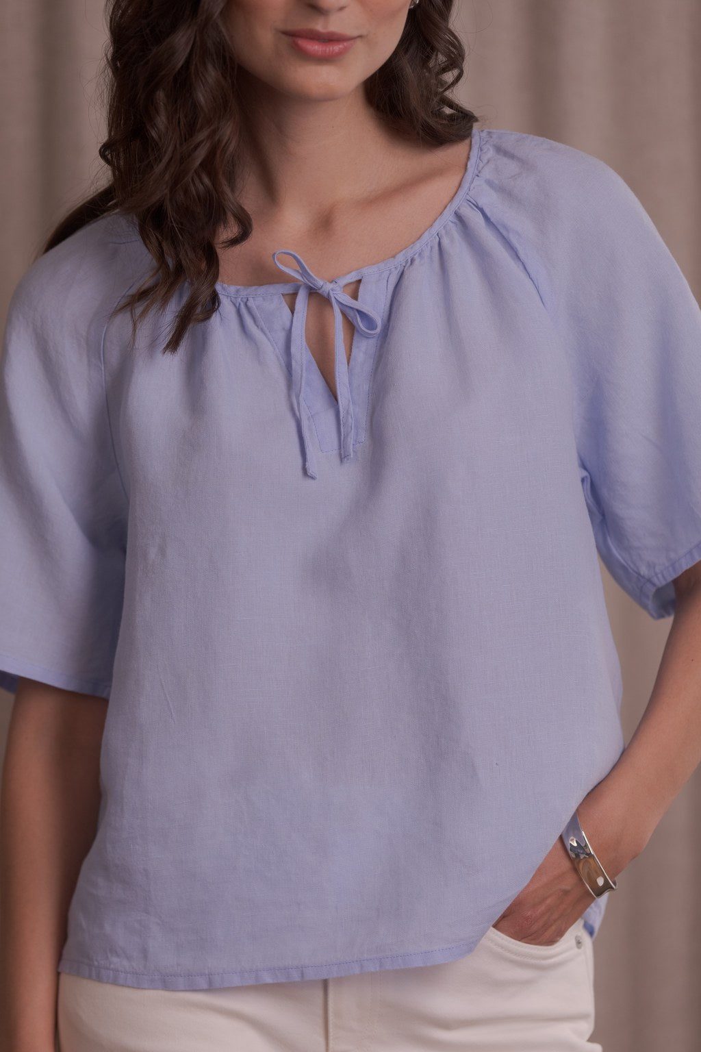 Lila Wide-sleeved Linen Shirt Sky